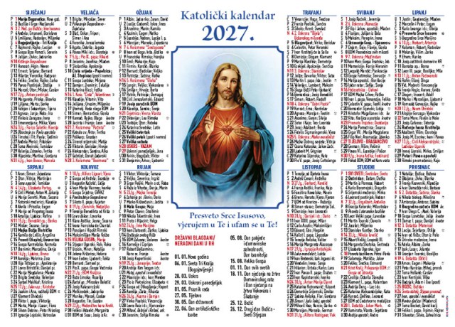 Jednolistni katolički kalendar Presveto Srce Isusovo